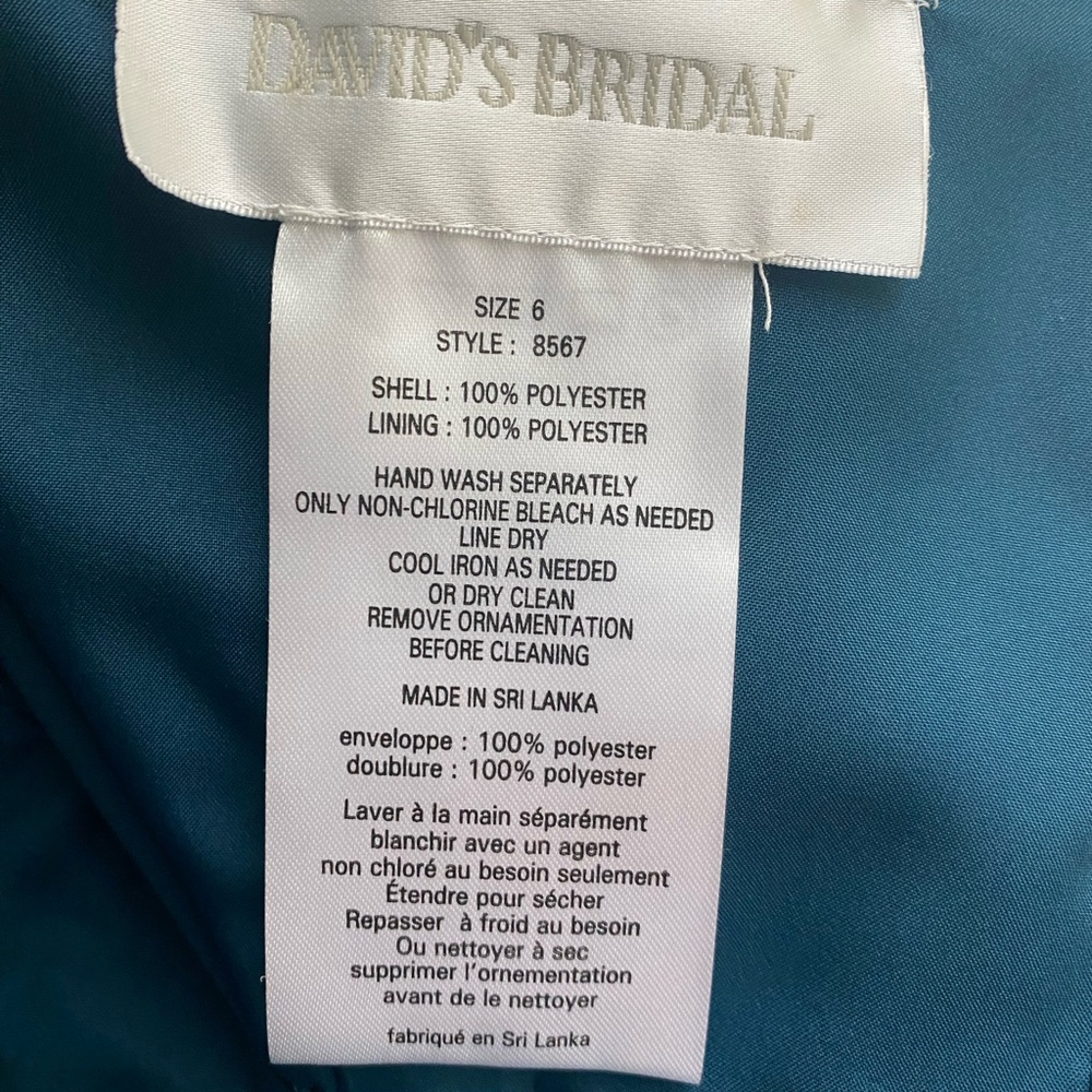 David's Bridal Teal Dress with Rhinestone Detail - Picture 5 of 10